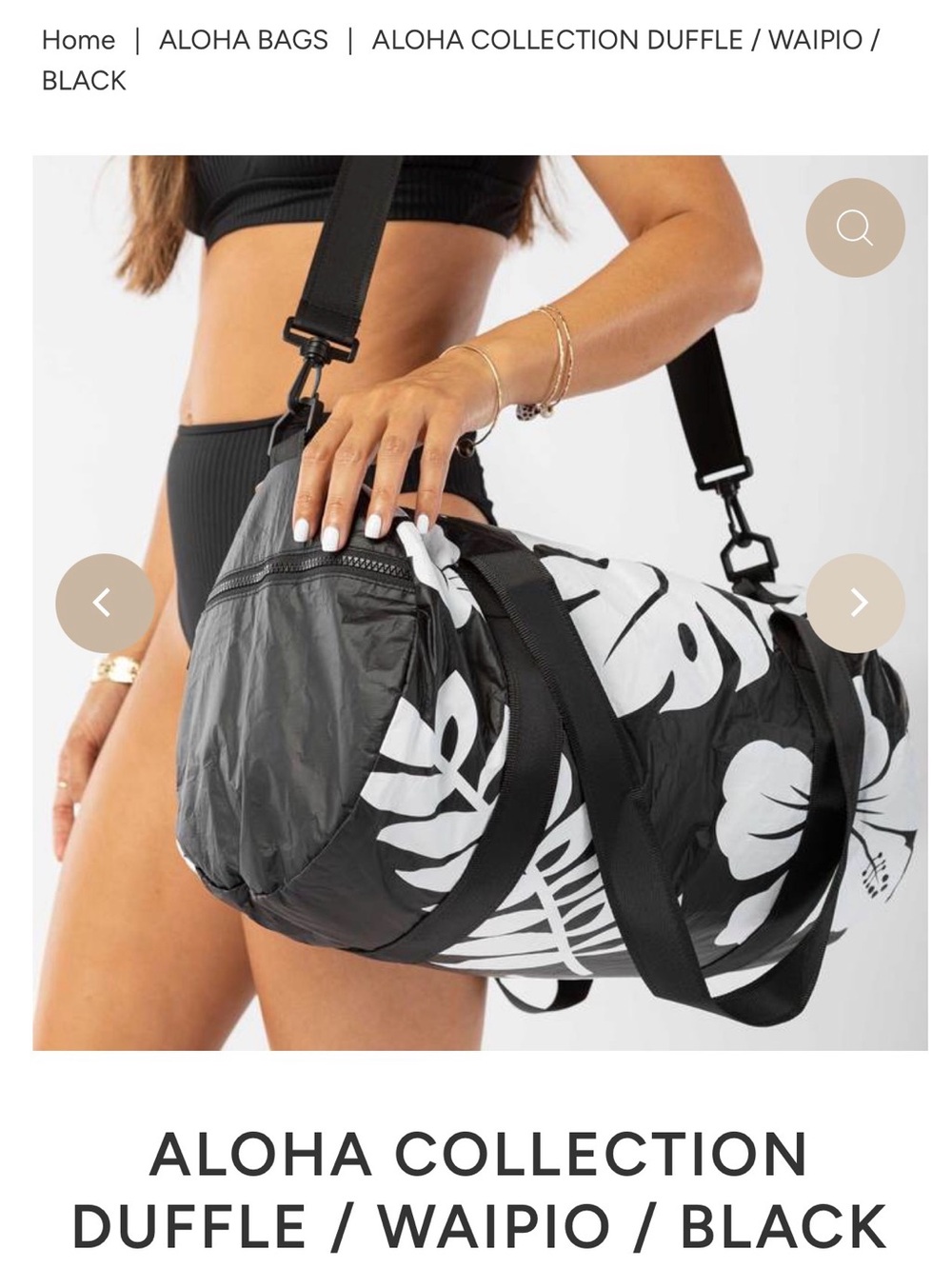 NWT ALOHA COLLECTION DUFFLE WAIPO BAG BALCK AND WHITE